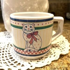 Vintage Giftco Inc. cat with pink ribbon coffee mug made in Taiwan R. O. C.